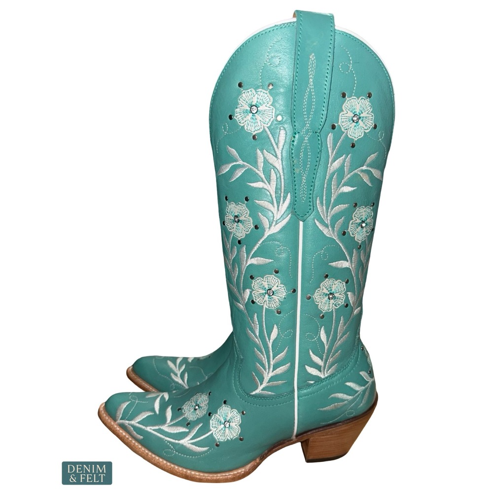 Ariat Romance Floral Embroidered Boho Turquoise Tall Western Boots Women's 9 - Picture 9 of 15